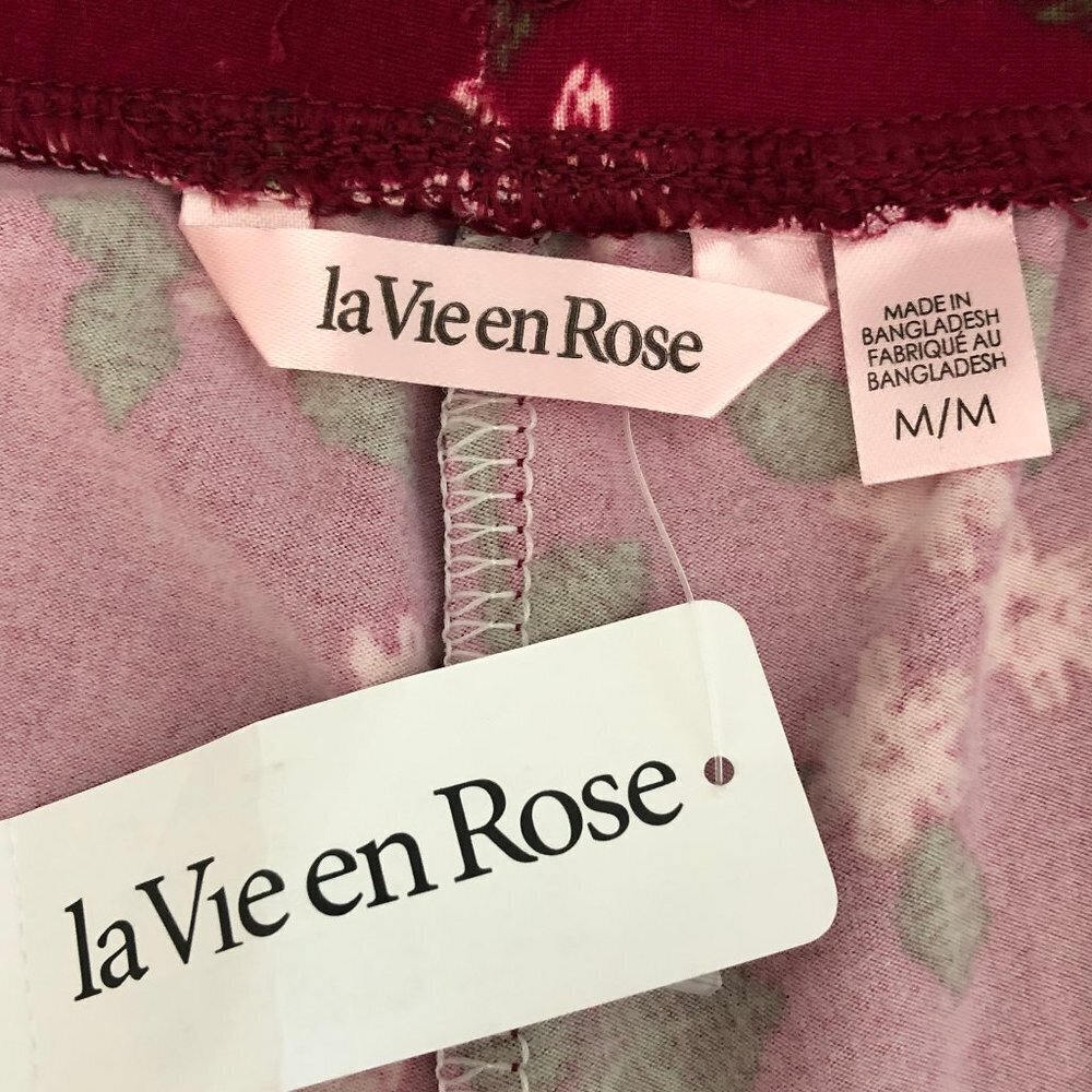la Vie en Rose Athleisure Pull On Poly Floral PJ Shorts Burgundy Pink Sz M NWT - Picture 6 of 8